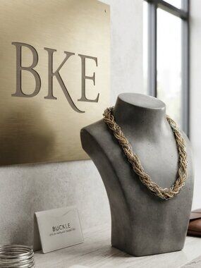 BKE chic multitone intertwined with silver chain in back of necklace